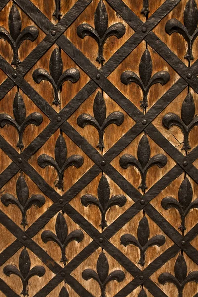 Wooden gate with iron forging — Stock Image Wooden gate with iron forging Royalty Free Stock Images