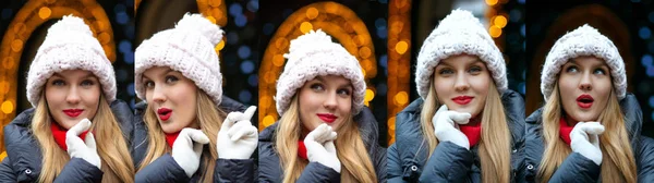 Kit van beelden met vrolijk meisje wandelen in de winter — Stockfoto