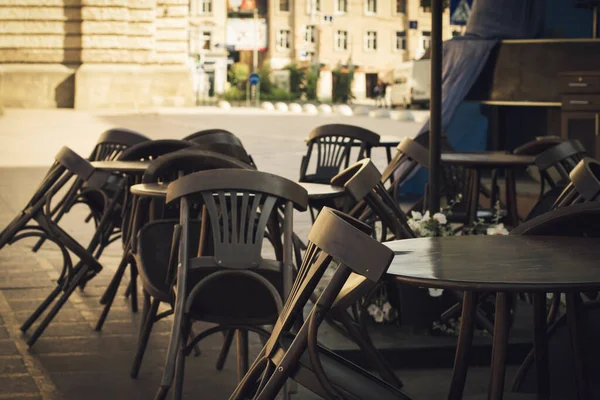 Empty Tables Chairs Closed Cafe Due Coronavirus Royalty Free Stock Images