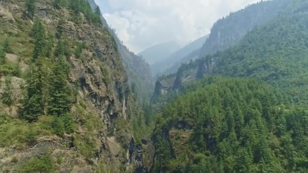 Merveilleuse gorge étroite entre de hautes falaises boisées, Népal — Video