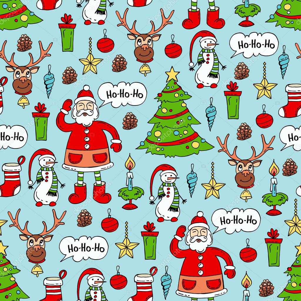 Reticolo senza giunte con la mano disegnata simboli colorati di buon Natale felice anno nuovo Priorit  bassa per uso nel disegno dell imballaggio