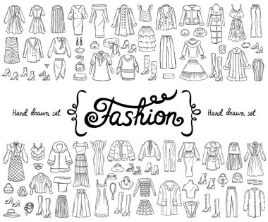 Beyaz renk moda konulu izole karalamalar vektör set el ile çizilmiş