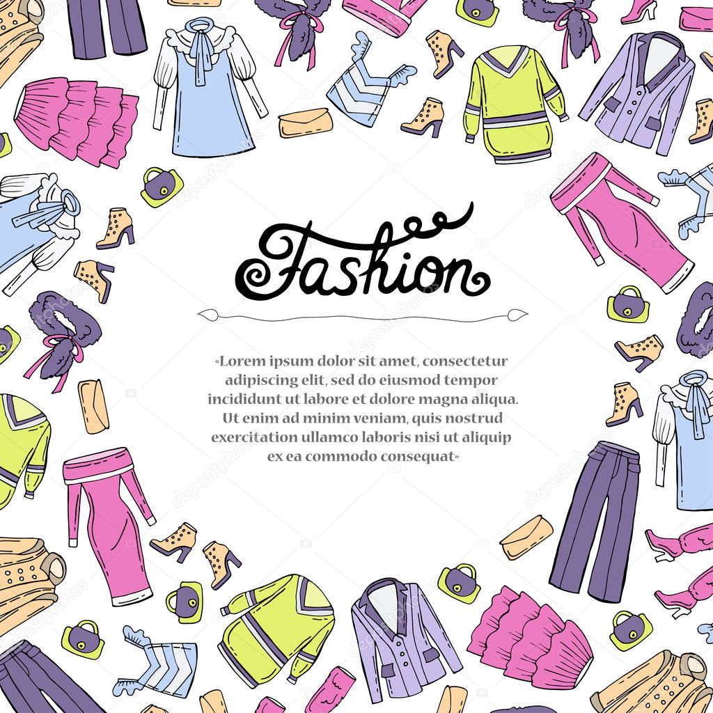 Cover With Hand Drawn Colored Clothes For Women On White Background Illustration On The Theme Of Fashion Vector Image By C Ladychelyabinsk Vector Stock Cover With Hand Drawn Colored Clothes For Women On White Background Illustration On The Theme Of Fashion Vector Image By C Ladychelyabinsk Vector Stock