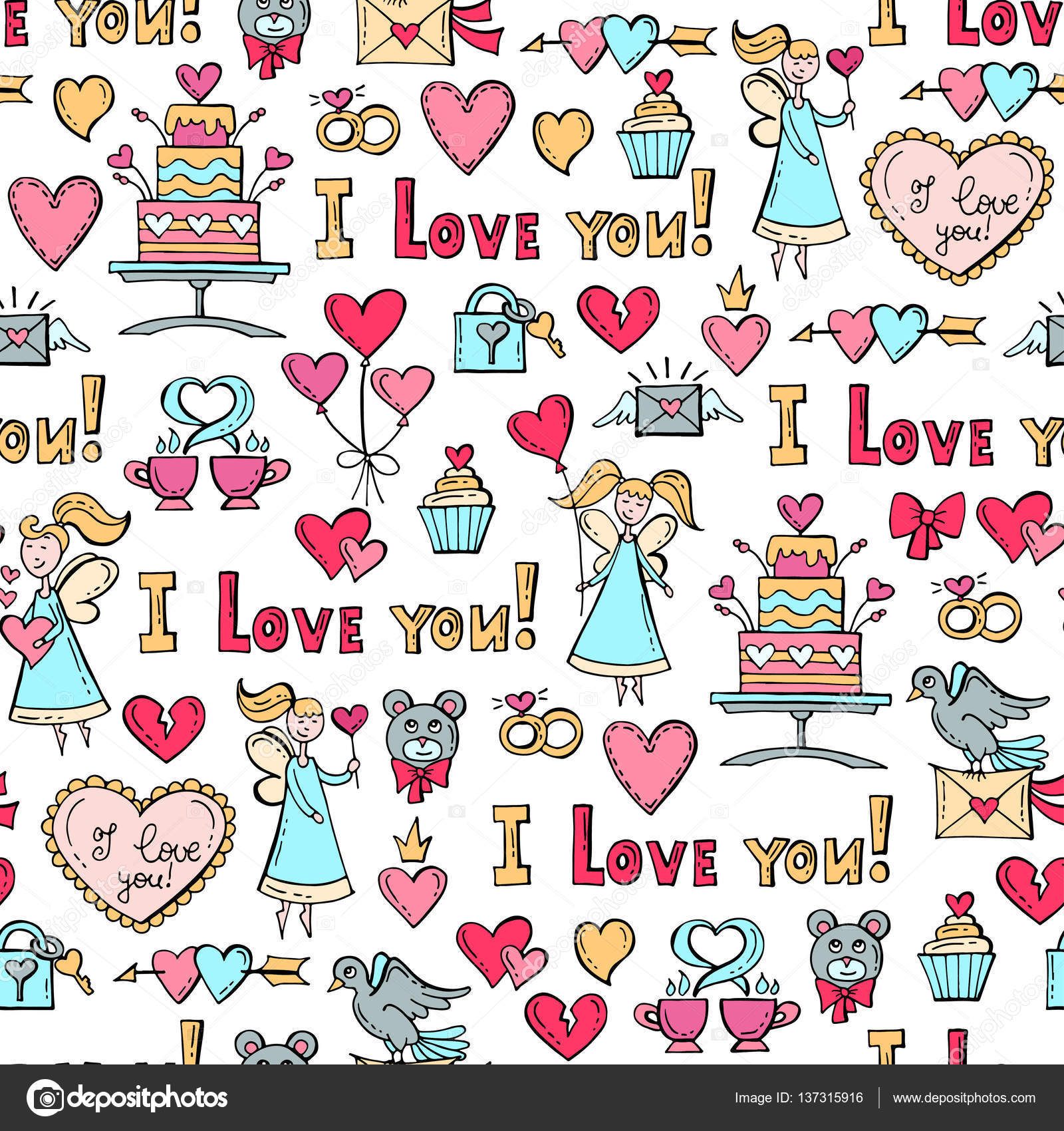 simboli colorati di giorno di San Valentino Reticolo sul tema dell amore sentimenti relazioni matrimonio Priorit  bassa per uso nel disegno