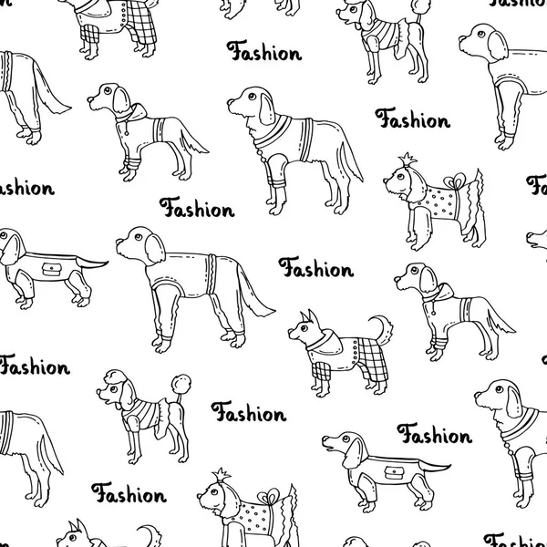 Patrón sin costura vectorial con perros aislados dibujados a mano en color blanco. Antecedentes para uso en diseño — Vector de stock