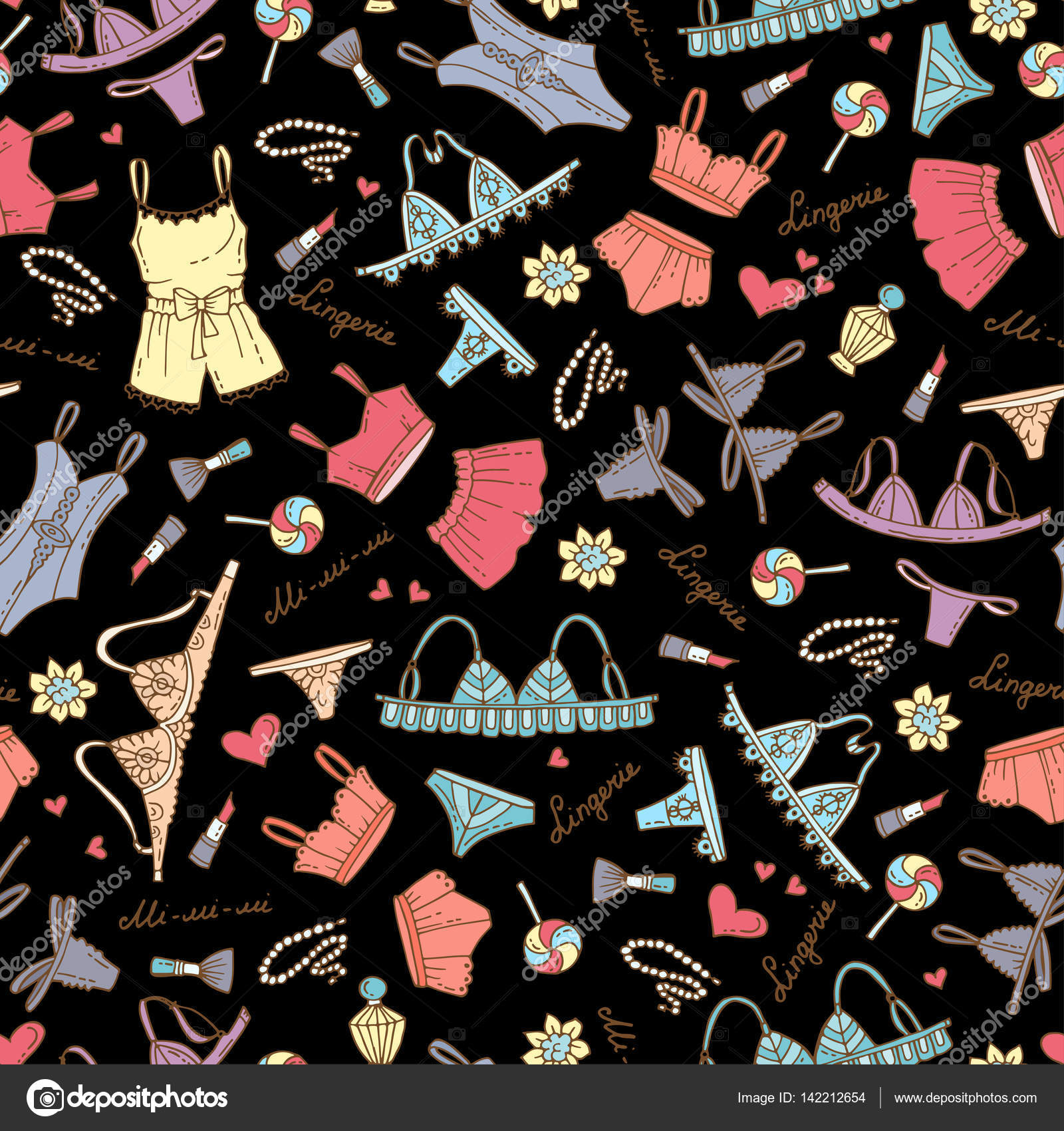 Reticolo senza giunte con la mano disegnata colorate lingerie in colore nero Reticolo sul tema