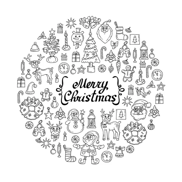 Mutlu yeni yıl elle çizilmiş sembolleri ile vektör kapak. Tema Merry Christmas illüstrasyon