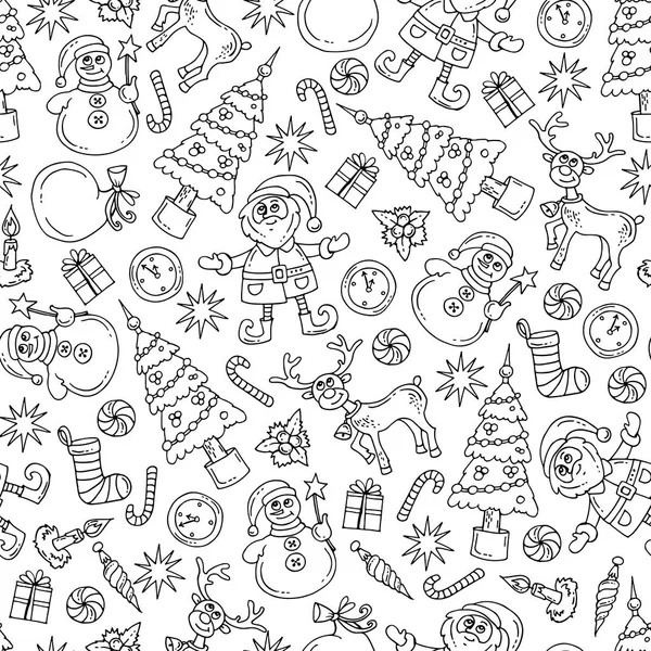 Vector seamless pattern with isolated hand drawn symbols of happy new year on white color. Pattern on the theme of Merry Christmas — Stock Vector