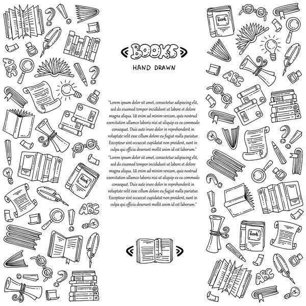 Couverture vectorielle avec des livres dessinés à la main sur la couleur blanche. Illustration sur le thème de l'éducation — Image vectorielle