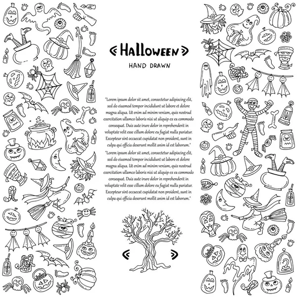 Cubierta vectorial con símbolos dibujados a mano de Halloween en color blanco — Archivo Imágenes Vectoriales