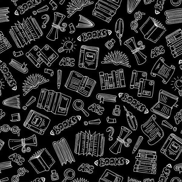 Vektor nahtlose Muster mit isolierten handgezeichneten Büchern auf schwarzer Farbe. Muster zum Thema Bildung — Stockvektor