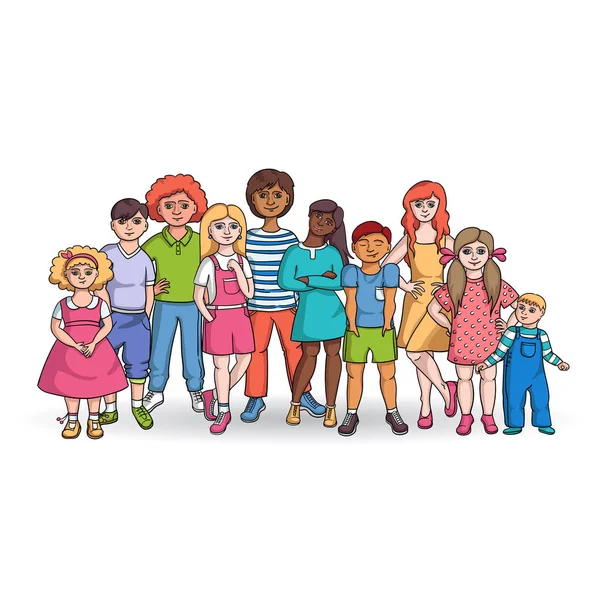 Διάνυσμα Πολύχρωμο Εικονογράφηση Θέμα Παιδιά Χαρακτήρες Κινουμένων Σχεδίων Λευκό Φόντο — Διανυσματικό Αρχείο