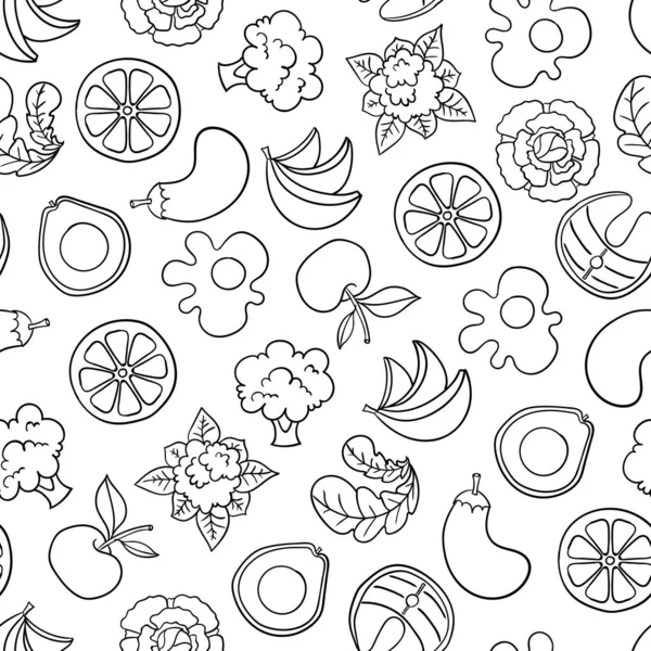 Vector Seamless Pattern Proper Nutrition White Background Pattern Wirh Cartoon — ストックベクタ