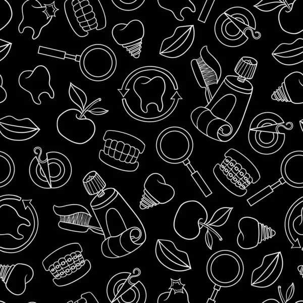 Vektor Nahtlose Muster Mit Zahnheilkunde Symbole Auf Schwarzer Farbe Hintergrund — Stockvektor