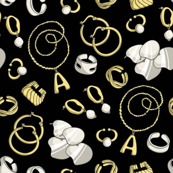 Vector Seamless Pattern Isolated Women Jewelry Accessories Black Color Фон — стоковый вектор