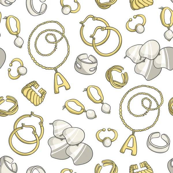 Vector Seamless Pattern Isolated Women Jewelry Accessories White Color Фон — стоковый вектор