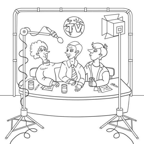 Vector Desenho Animado Ilustração Sobre Tema Entrevista Televisão Notícias Homens — Vetor de Stock