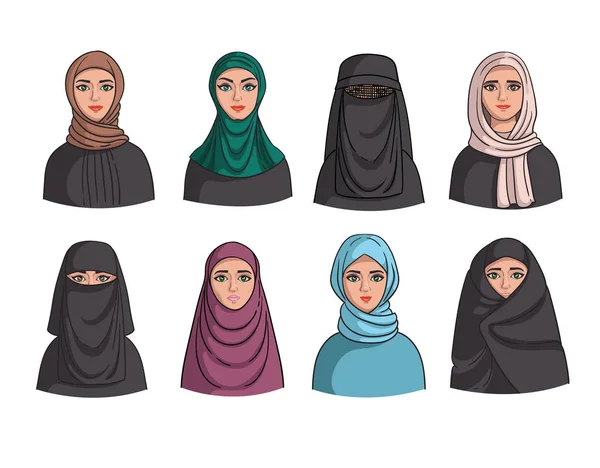 Vector Set Arab Eastern Women Muslim Clothes Shit Illustrations Use — Stock Vector