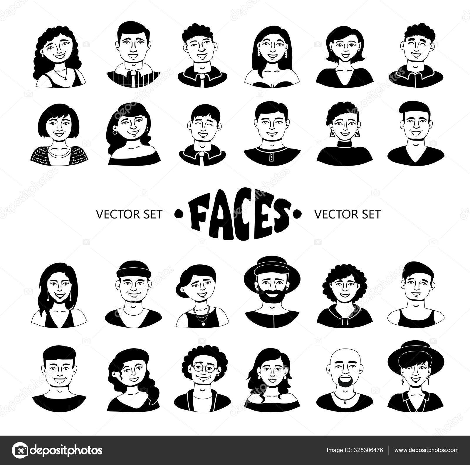 Avatar man person face icon vector illustration head character. Cartoon  human portrait profile avatar user man isolated white. Adult silhouette  human face clipart icon character. Headshot element, Stock vector
