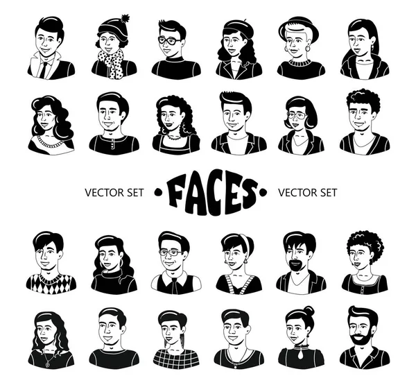 Vektor Izolovanými Avatary Lidí Bílém Pozadí Kreslené Postavy Usmívající Tváře — Stockový vektor