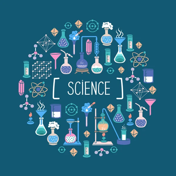 Vector Decoratieve Dekking Het Thema Van Chemie Chemisch Laboratorium Geneeskunde — Stockvector