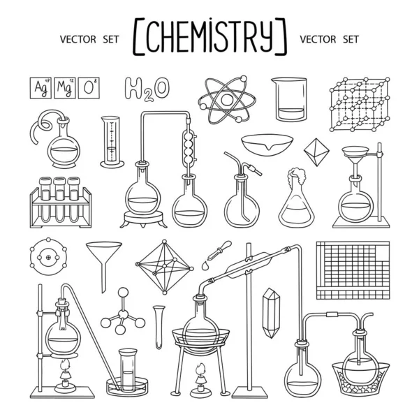 Vector Set Met Geïsoleerde Krabbels Het Thema Van Chemie Wetenschap — Stockvector
