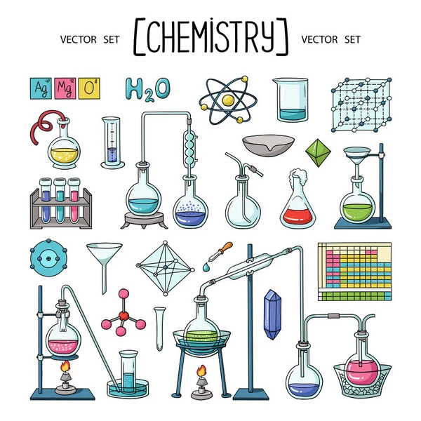 Vector Set Met Geïsoleerde Krabbels Het Thema Van Chemie Wetenschap — Stockvector