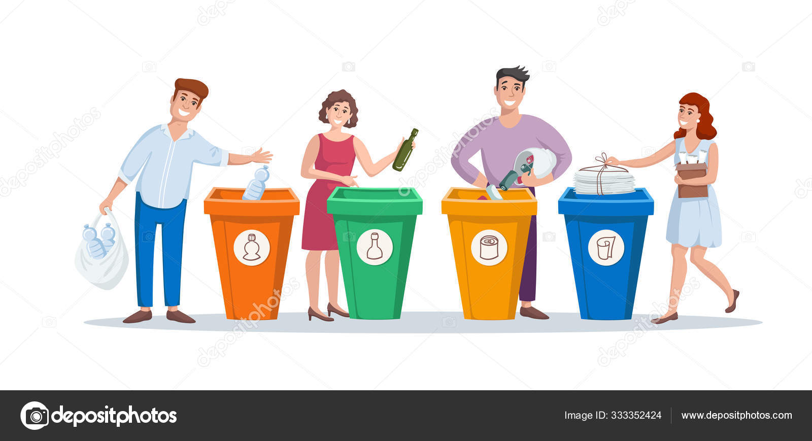 Image vectorielle Illustration Vectorielle Colorée Avec Ensemble Personnes  Debout Mettant Des Déchets par ©Ladychelyabinsk - 333352424, image size:1600x869