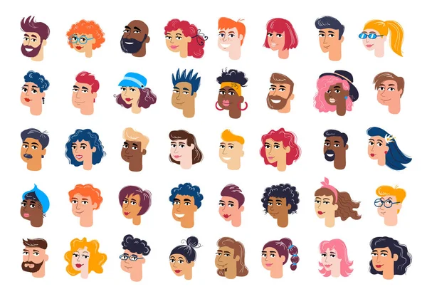 Vecteur Mis Sur Thème Des Personnes Multiraciales Avatars Isolés Colorés — Image vectorielle