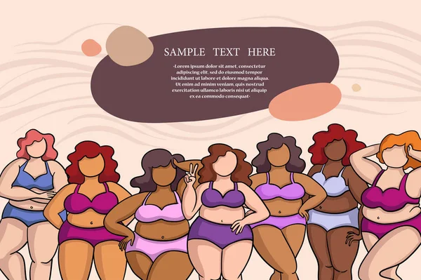 Vetor Capa Colorida Sobre Tema Corpo Positivo Desenhos Animados Mulheres — Vetor de Stock