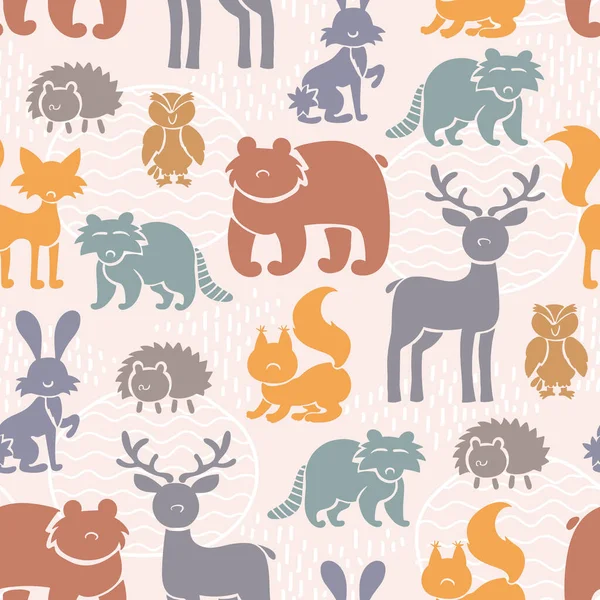 森の動物とベクトルカラフルなパターン 自然をテーマにした背景 平面設計 — ストックベクタ