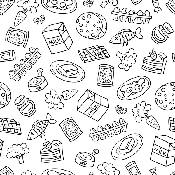 Vector Pattern Theme Food Supermarket Background Everyday Products White Color — Stock Vector