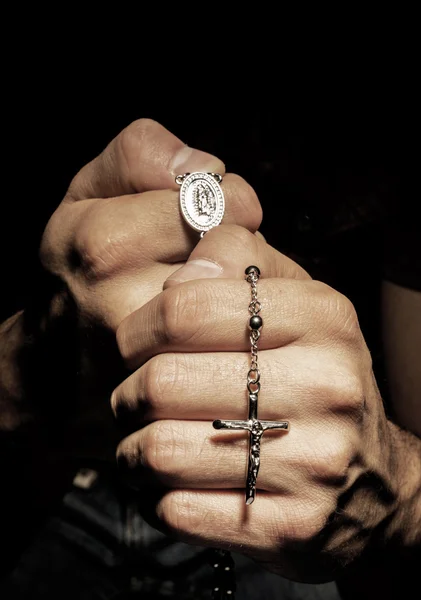 Hands with rosary., Hands with holly spirit. — Stock Photo, Image