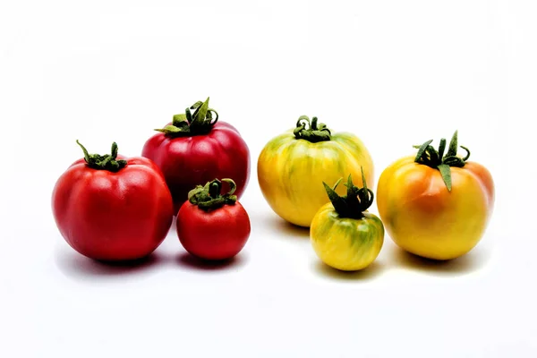 Isolated red and green tomato — Stock Photo, Image