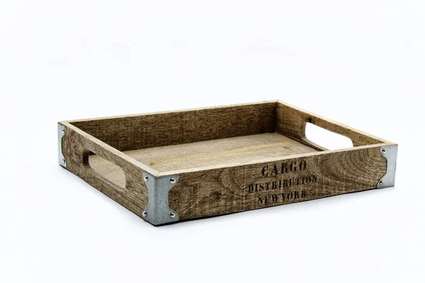 白色背景上的木制装饰盒 — 图库照片