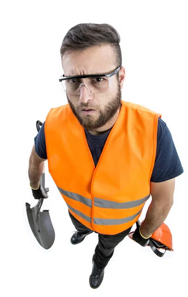 Homem trabalhador com cabeça grande — Fotografia de Stock