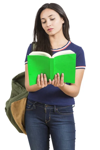 Estudante mulher no fundo branco — Fotografia de Stock