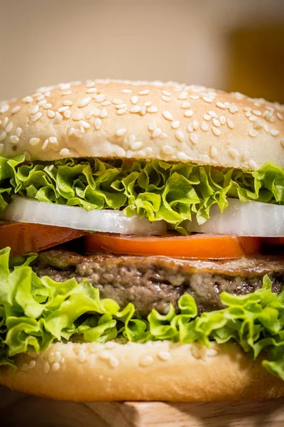Delicious hamburger with vegetables — Stock Photo, Image