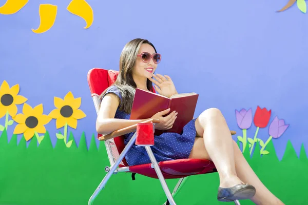 Young woman in children's theater landscape — Stock Photo, Image