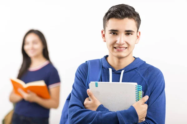 Estudiante Universitario Con Buena Actitud Sobre Fondo Blanco —  Fotos de Stock