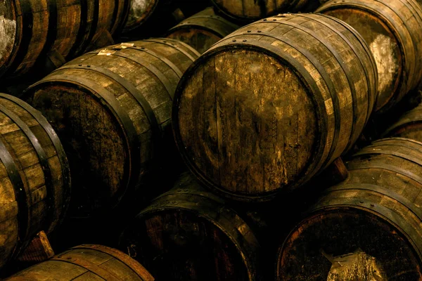 Wine Barrels Stacked Old Cellar Winery — Stock Photo, Image