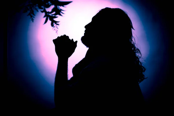 Jézus Krisztus Imádkozik Éjjel Olajfák Hegyén — Stock Fotó