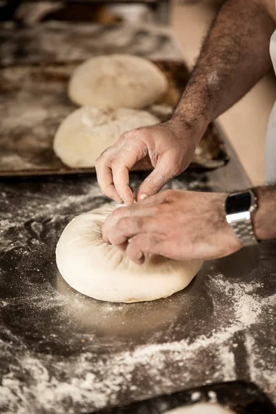 Hands Teacher Baker Bread Production Table — Stock Photo, Image