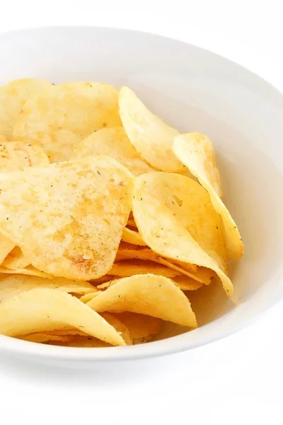 Patatas fritas en un tazón blanco de China —  Fotos de Stock