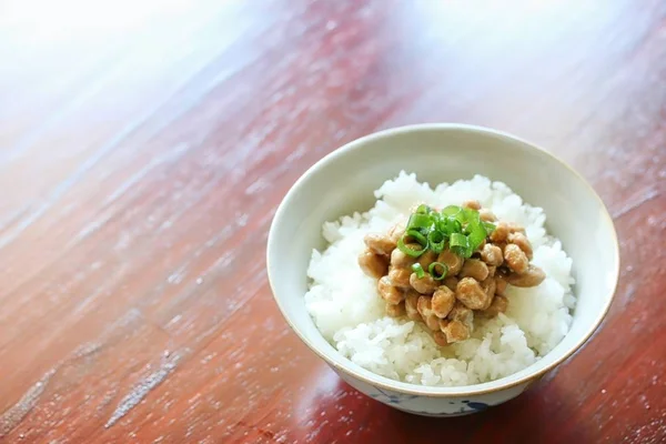 Traditionele Japanse Gefermenteerde Sojabonen Vers Gekookte Rijst — Stockfoto