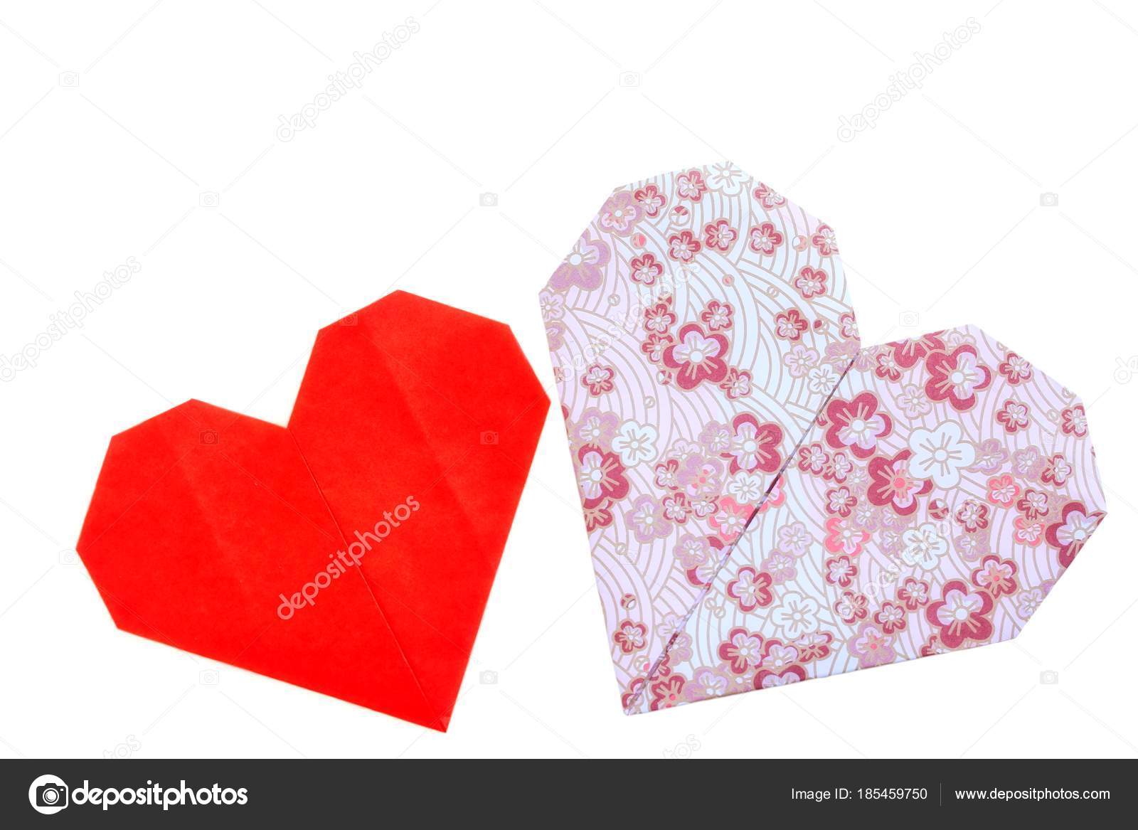 Corações Amor Rosa Vermelho Bonito Feito Papel Origami