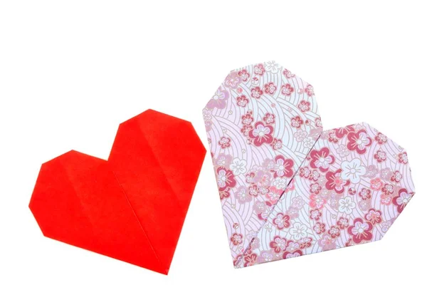 Söt Rosa Och Röda Love Hjärtan Gjorda Traditionell Japansk Origamipapper — Stockfoto