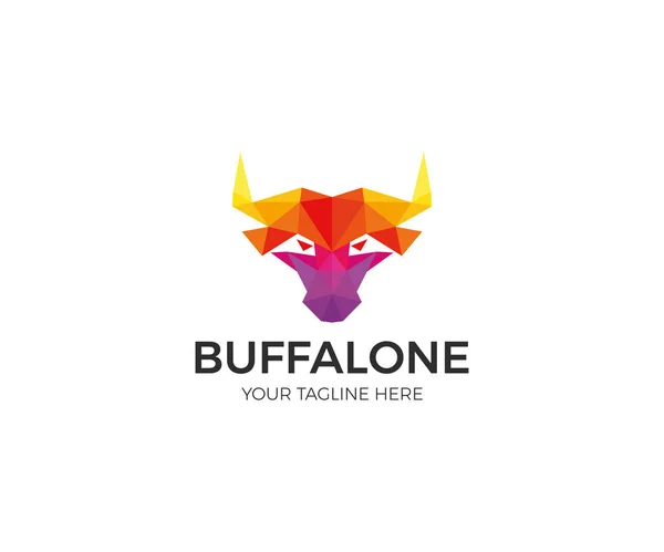 Buffalo Colorful Polygon Logo Template (dalam bahasa Inggris). Desain Vektor Bull Kepala Modern - Stok Vektor