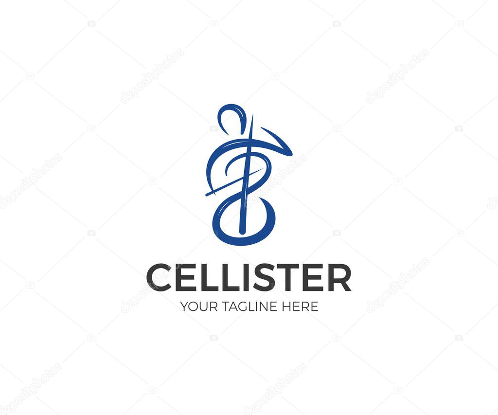 Cellist Logo Template. Cello Line Vector Design