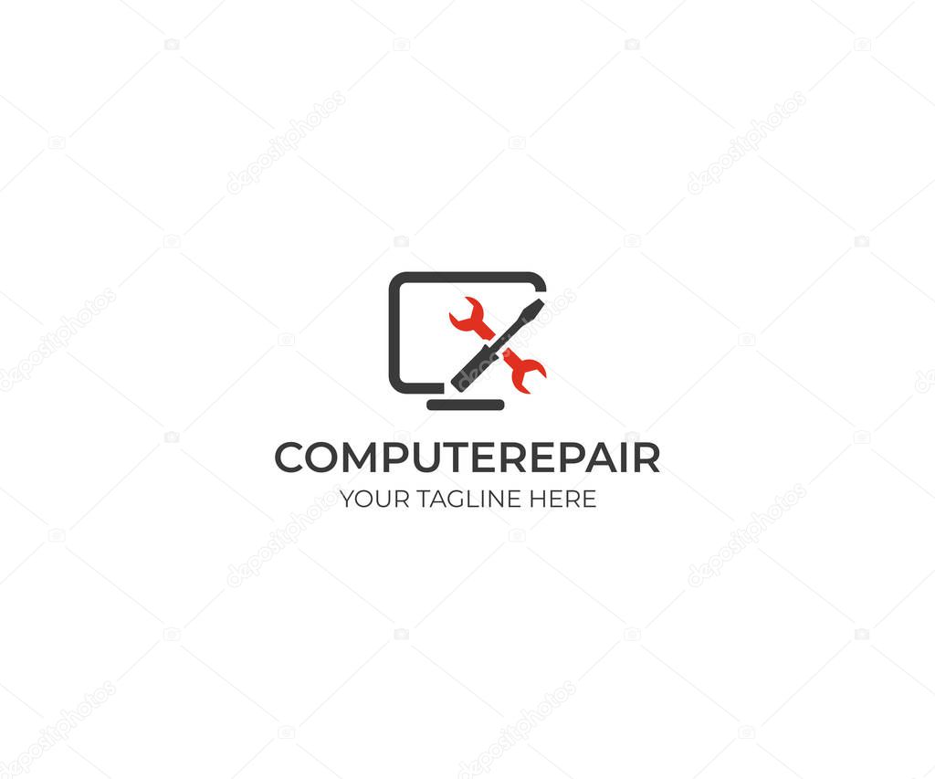 Computers Repair Logo Template. Wrench and Screwdriver Vector Design. Servicing Illustration